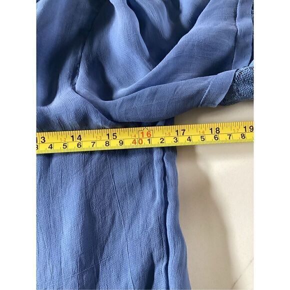 Sundance Mellow Days Silk Chiffon Blouse Top Sz XS Button Up V Neck Blue - Picture 8 of 9